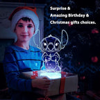 Hoofun 3D Illusion Stitch Night Light: Stitch Gifts Light with Remote Control and Smart Touch, Stitch Stuff for Girls Room Decor Lamp Birthday Christmas Gifts