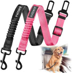 2 Pack Dog Seat Belt Adjustable Dog Car Seatbelts for Vehicle Nylon Pet Safety Seat Belt with Elastic Bungee Buffer Reflective & Durable Car Harness for Dogs (Black + Pink)