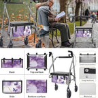 LedBack 3 Pcs Sets Rollator Walker Accessories Purple Marble Print Butterfly Walker Seat Cover Rollator Walker Seat & Backrest Covers, Rollator Storage Under Seat Bag