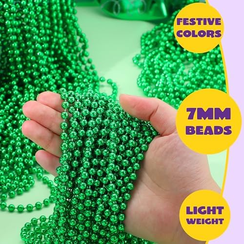 JOYIN 120 PCS St Patrick Green Bead Necklaces, Mardi Gras Beads Necklace, Lucky Green Beaded Necklaces Bulk for Saint Patrick's Day Accessories, St. Patrick's Day Party Favor Supplies