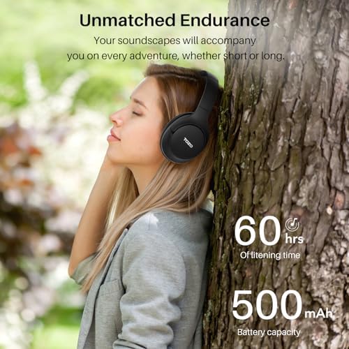 TOZO HT2 Hybrid Active Noise Cancelling Headphones, Wireless Over Ear Bluetooth Headphones, HT2 Replacement Ear Pads Black