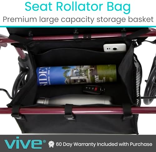 Vive Rollator Accessories Bag - Under Seat Rollator Walker Basket for Seniors - Extra Large - Underseat Pouch Tote for Rolling Walkers - with Reinforced Liner to Prevent Sagging