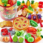 67Pc Pretend Play Food Sets for Kids Kitchen, Pizza Toy Food & Cutting Fake Food - Fruits & Vegetables, Play Kitchen Toys Accessories, Pretend Food Toys for Toddlers Boys Girls Birthday Gift