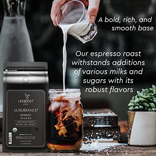Lifeboost Coffee Espresso Ground Coffee - Low Acid Single Origin USDA Organic Coffee - Non-GMO Espresso Coffee Third Party Tested For Mycotoxins & Pesticides (Espresso Ground 12oz x 3 pack)