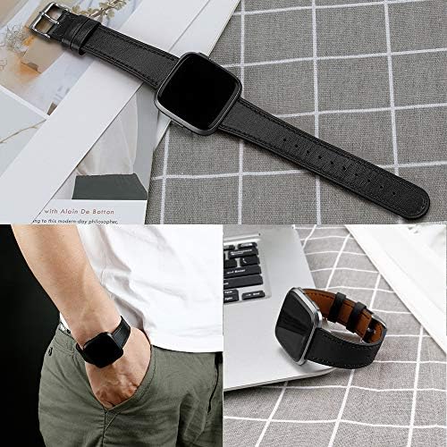 Leather Bands Compatible with Fit bit Versa 2 Bands & Versa Bands & Versa Lite Wristbands, Classic Fit bit Versa SE Replacement Leather Strap for Women Men