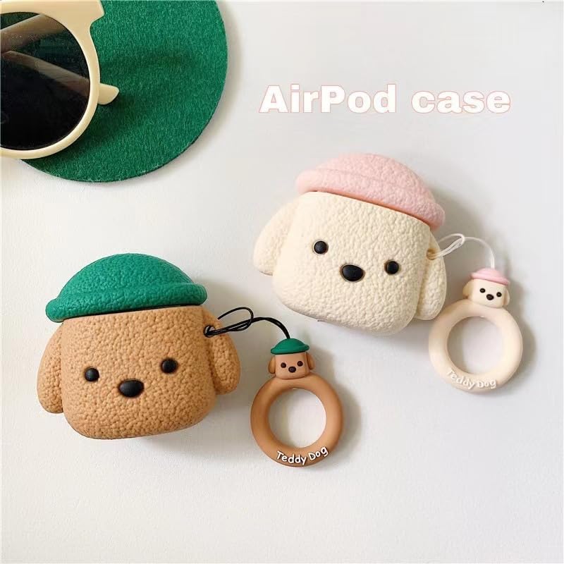 Case Compatible with AirPods 4, Cute Creative Pet Hat Teddy Dog Earphone Case, Puppy Style Soft Silicone Earphone Protection Skin for AirPods4 +Hook -Brown