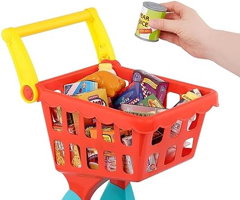 Battat Pretend Shopping Playset Groceries & Cart 29 Play Food Items Kitchen Accessories 2+ Years Shopping Day Grocery Cart