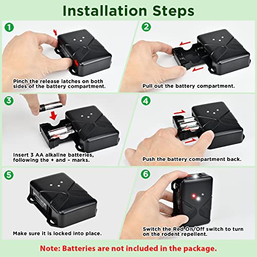 Loraffe Under Hood Animal Repeller Battery Operated Rodent Repellent Ultrasonic Rat Deterrent Keep Mice Away from Car with Ultrasound and Strobe Lights Vehicle Pest Control Automobile Rodent Defense