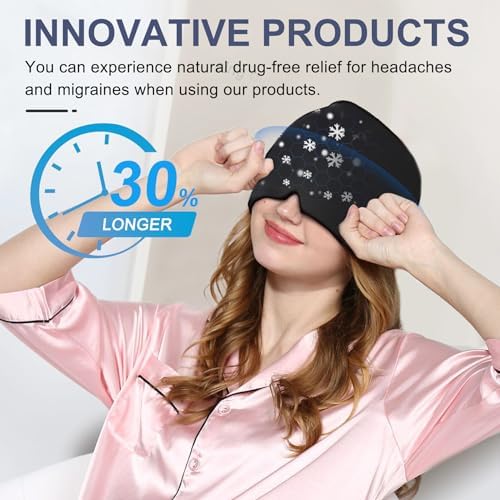 Migraine Relief Gel Ice Head Wrap, Hot and Cold Therapy Headache Relief Hat, Migraine Cap for Puffy Eyes, Headache Eyes Mask for Sinus, Tension and Stress Relief (Black & Blue)