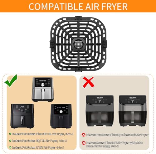 Air Fryer Grill Plate for Instant Pot Vortex Plus 6 in 1 6 QT Gourmia GAF735 6 QT Air Fryer, Accessories Replacement Tray Rack Parts Grill Pan Crisper Plate, Dishwasher Safe