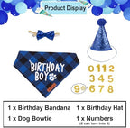 ADOGGYGO Dog Birthday Party Supplies, Multi Size Offered, Birthday Boy Dog Bandana, Dog Birthday Hat with Numbers for Large X-Large Dogs Pets (X-Large, Blue)