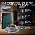 Lifeboost Highlander Grogg Whole Bean Coffee - Low Acid Single Origin USDA Organic Coffee - Non-GMO Highlander Grogg Coffee Beans Third Party Tested For Mycotoxins & Pesticides - 12 Ounces