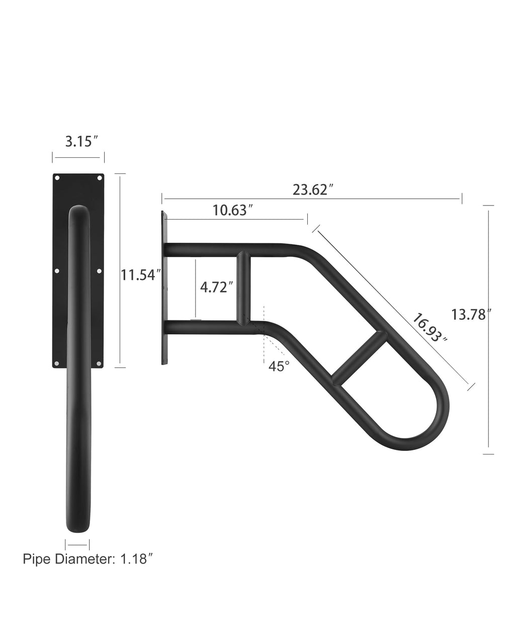Hand Rails for Outdoor Steps,Hand Rails for Elderly, Porch Railing & Deck Hand Rail Wall Mount Stair Hand Grab Bars, U-Shape Safety Handle for Garage, Porch, Garden -1 Pack
