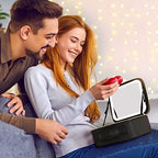 VANMRIOR Travel Makeup Bag with LED Lighted Make up Case with Mirror 3 Color Setting Cosmetic Makeup Box Organizer Vanity Case for Women Beauty Tools Accessories Case Rechargeable