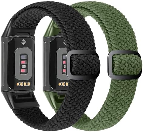 Elastic Braided Bands Compatible with Fitbit Charge 5/Fitbit Charge 6 for Women Men, Breathable Adjustable Stretchy Nylon Loop Sport Replacement Wristbands for Fitbit Charge 6 Charge 5 Straps