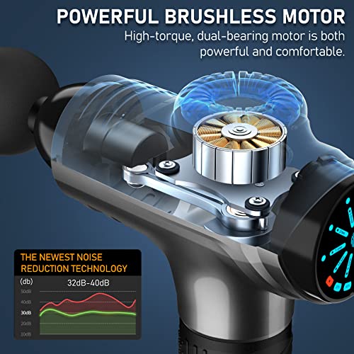 RAEMAO Massage Gun Deep Tissue, Back Massage Gun for Athletes for Pain Relief Attaching 10 PCS Specialized Replacement Heads, Percussion Massager with 10 Speeds & LED Screen, Grey