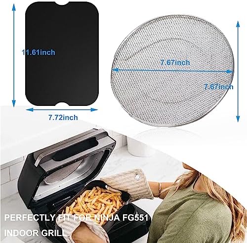 Replacement Splatter Shield and 3PCS Grill Mat for Ninja Foodi FG551 Air Fryer,Stainless Steel Splatter Screen Accessories for Ninja Foodi Smart XL 6-in-1 Indoor Grill