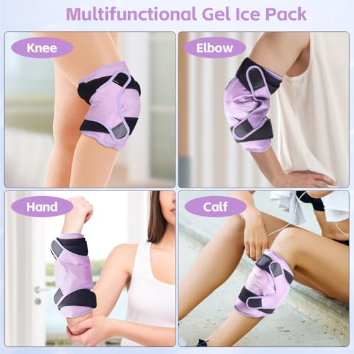 NEWGO Ice Pack for Knee Replacement Surgery, Reusable Gel Cold Pack Knee Ice Pack Wrap Around Entire Knee for Knee Injuries, Knee Ice Wrap for Pain Relief, Swelling, Bruises - Purple