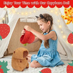 Emoin Capybara Plush Toy with Strawberry Hat 9.8 Inch Kawaii Capybara Plushie Soft Capybara Valentines Stuffed Animals Doll Strawberry Capybara Valentines Day Gift for Her