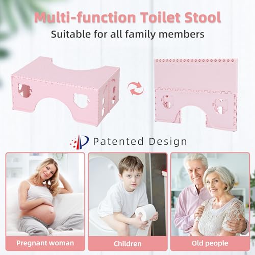 7inches Foldable Toilet Stool (Pink), Healthy Bathroom Squatting Posture Poop Stool with Anti-Slip Feet, A Good Helper to Effective Relief of Constipation, Easy to Storage Toilet Squat Stool