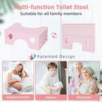 7inches Foldable Toilet Stool (Pink), Healthy Bathroom Squatting Posture Poop Stool with Anti-Slip Feet, A Good Helper to Effective Relief of Constipation, Easy to Storage Toilet Squat Stool
