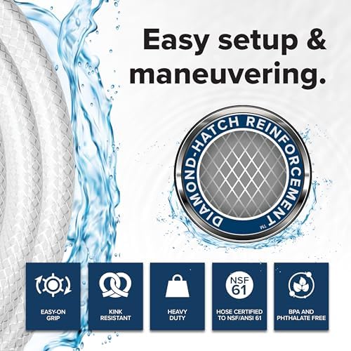 Camco TastePURE 10-Ft Water Hose - RV Drinking Water Hose Contains No Lead, No BPA & No Phthalate - Features Diamond-Hatch Reinforced PVC Design - 1/2” Inside Diameter, Made in the USA (22743)
