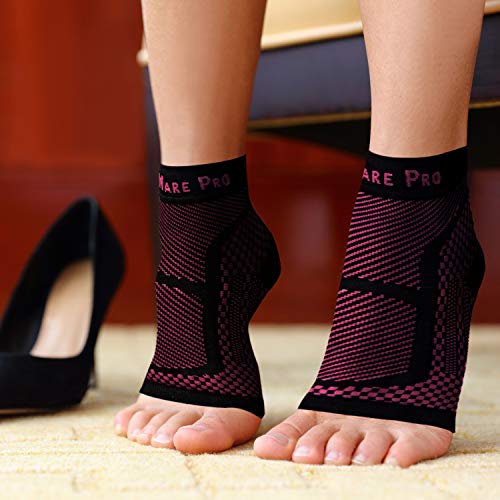 TechWare Pro Ankle Brace Compression Sleeve - Relieves Achilles Tendonitis, Joint Pain. Plantar Fasciitis Foot Sock with Arch Support Reduces Swelling & Heel Spur Pain. (Black/Pink, L/XL)