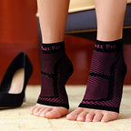 TechWare Pro Ankle Brace Compression Sleeve - Relieves Achilles Tendonitis, Joint Pain. Plantar Fasciitis Foot Sock with Arch Support Reduces Swelling & Heel Spur Pain. (Black/Pink, L/XL)