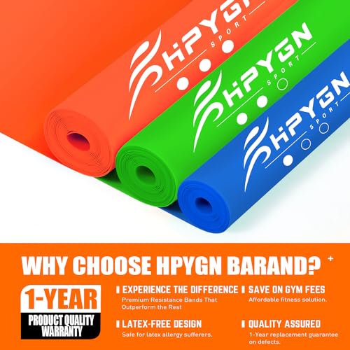 HPYGN Resistance Bands, Elastic Bands for Home Workout, Stretching, Yoga, Pilates, Rehab and Strength Training, Non Latex Exercise Bands for Physical Therapy, 2.1m Workout Bands for Home and Gym