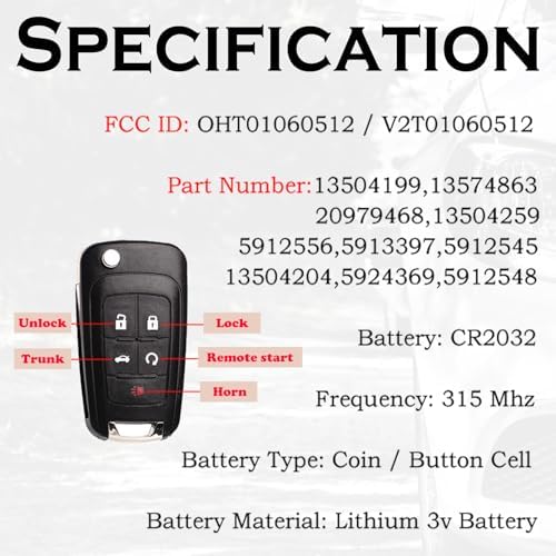 Key Fob Replacement Fits for Chevy Cruze Equinox Camaro Impala Malibu Sonic Buick Regal Verano Encore Lacrosse GMC Terrain 2010-2021 OHT01060512 Keyless Entry Remote Control 13504199