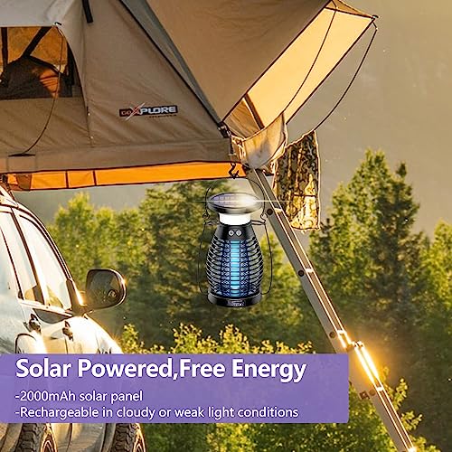 BANPESTT Solar Bug Zapper Outdoor Indoor Waterproof,3-in-1 Cordless Mosquito Zapper,Rechargeable Flying Insect Trap for Fruit Fly,Gnat,Wasp,Moth,Mosquito Trap & Killer for Camping,Home,Patio