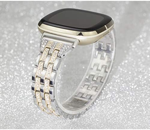 Bling Bands Compatible with Fitbit Versa 4/Sense 2/Versa 3/Sense, Women Dressy Slim Bracelet Metal Replacement Wristbands