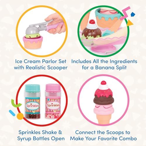 Battat- Play Circle- Toy Food – Ice Cream Set – Kitchen Accessories For Kids- Pretend Play- Sweet Treats Ice Cream Parlour- 3 years + (21 Pcs)