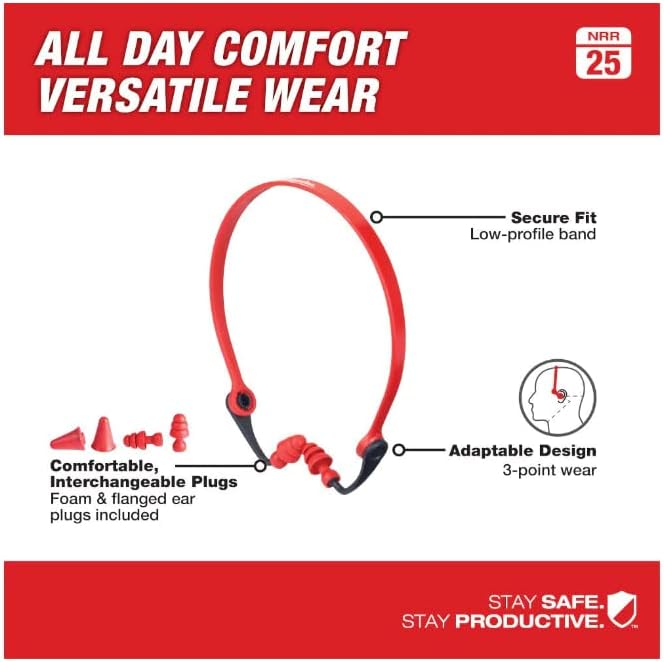 Milwaukee 48-73-3206 Replacement Ear Plugs, 25 dB NRR, Tapered, One-Size Ear Plug, Foam Ear Plug, Red Ear Plug