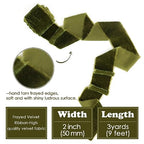 HUIHUANG Olive Green Velvet Ribbon 2 inch Handmade Fringe Frayed Silk Velvet Ribbon for Flower Bouquet, Gift Wrapping, Invitations, Holiday Christmas Decor, Wedding Bridal Shower Decor-3 Yards