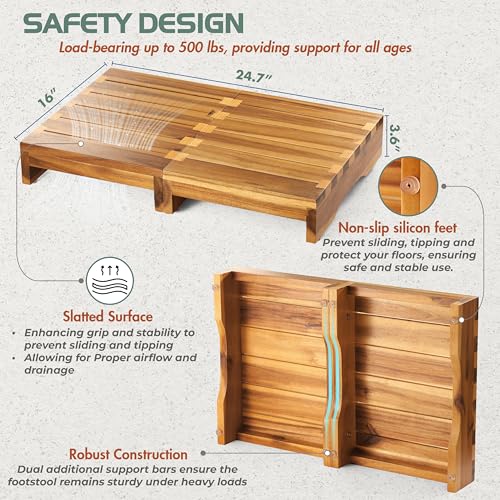 FANATU Wooden Platform Step Stool, 24.7" Step Platform for Adults & Elderly - Durable Mobility Stepping and Stair Assist Indoor & Outdoor, Heavy Duty/Non-Slip Step Stool for Handicap, Bedroom, Kitchen