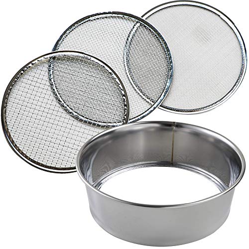 Wazakura Soil Sifter for Gardening and Bonsai 3PCS Set, 8-1/4 in (210mm) Stainless Steel Fine Mesh Sieve for Topsoil, Akadama Soil, Fine Sand, Worm Castings. Portable Garden Sieve & Compost Sifter