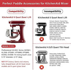 Flex Edge Beater Accessories and Attachments for KitchenAid 6 Quart Bowl-Lift Stand Mixer, Pastry Paddle Attachment for Kitchenaid, Dishwasher Safe, White