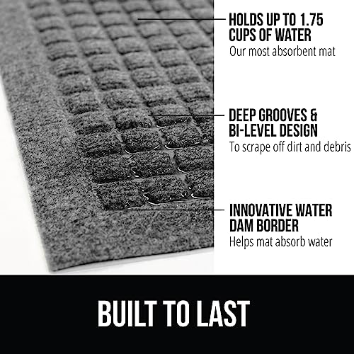 Gorilla Grip Ultra Absorbent Moisture Guard Doormat, Absorbs Up to 1.7 Cups of Water, Stain and Fade Resistant, Spiked Rubber Backing, All Weather Mats Capture Dirt, Indoor Outdoor, 29x17, Grey