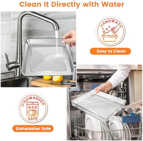 Air Fryer Basket Tray Replacement for Cuisinart TOA-60 TOA-65 TOA-70 Toaster Air Fryer Convection Oven, 12.2 * 11''Mesh Air Fryer Steel Basket Wire Rack Accessories Parts, Dishwasher Safe