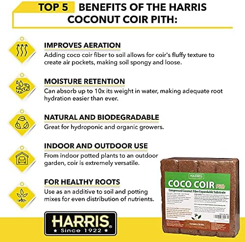 Harris Coco Coir Pith, 4 Bricks Expand to 9 Gallons of Coconut Coir to Promote Healthy Root Growth