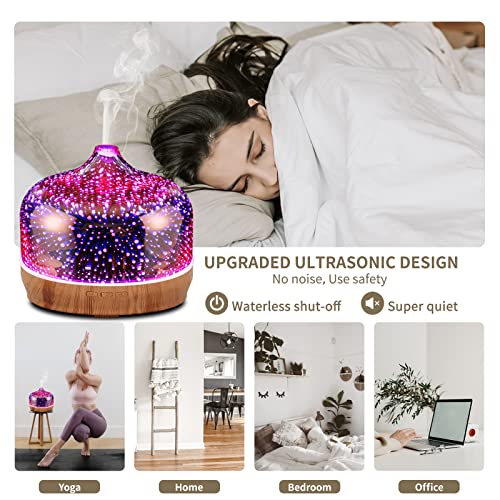 Porseme 500ml Essential Oil Diffuser 3D Glass Aromatherapy Ultrasonic Humidifier - Auto Shut-Off, Timer Setting, BPA Free for Home Hotel Yoga SPA Gift