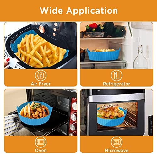 OUTXE Silicone Air Fryer Liners, 2-Pack Reusable Airfryer Basket Tray Accessories Round Compatible With Ninja Cosori Gourmia 5.8/6/7/8/9 qt (Blue+Gray)
