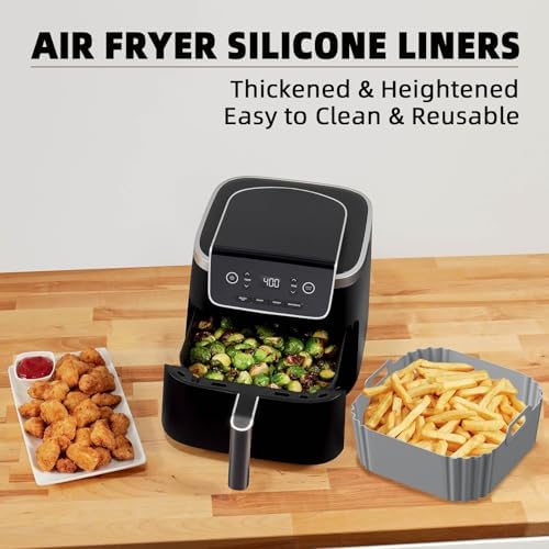 Silicone Air Fryer Liners for Ninja Air Fryer Pro XL AF141 AF140 AF181 AF180,2Pack 8.8inch Square Air Fryer Liners Reusable Basket for Cosori,Chefman,Instant Pot,Other 5-8QT,Air Fryer Accessories