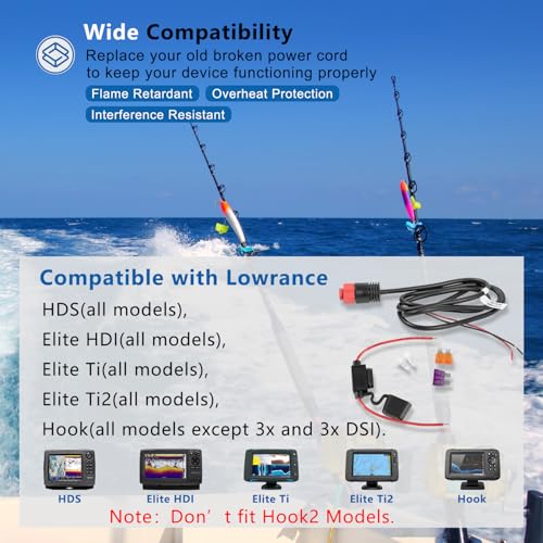 [Upgraded Version] 000-14041-001 HDS/Elite/Hook Power Cable Replacement, 3 Foot, 2-Wire Power Only Fits for Lowrance HDS, Elite FS, Elite Ti2, Hook, Mark