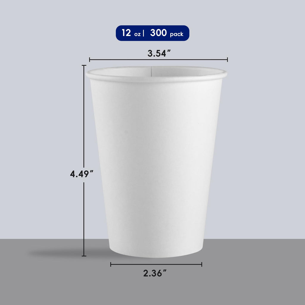 JOLLY CHEF 300 Pack Disposable Paper Coffee Cups 12 oz, Hot Beverage Cups Paper Cups for Water, White Drinking Cups, Ideal for Party, Office, Home, Travel and More