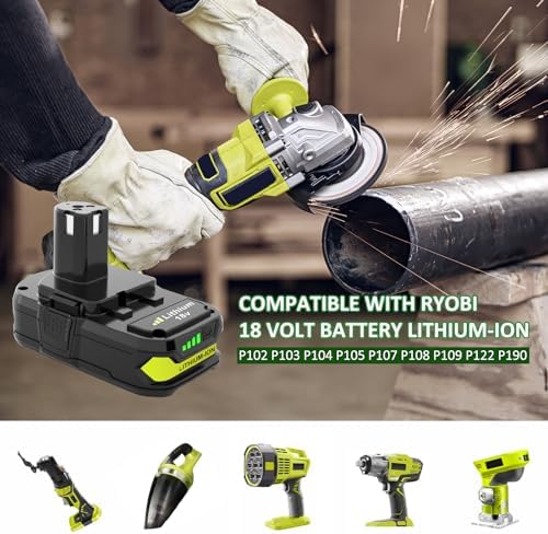 2-Pack P108 Replacement Battery Compatible with Ryobi 18V Battery P102 P103 P104 P105 P107 P108 P109 P190 P122 for 18 Volt Cordless Power Tools