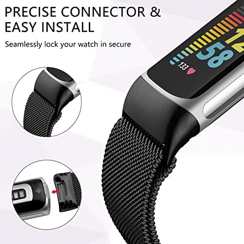 JKD Compatible with Fitbit Charge 6/Charge 5 Bands, Adjustable Stainless Steel Metal Mesh Loop Replacement Straps for Women & Men, Advanced Activity & Fitness Trackers