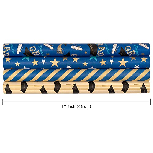 RUSPEPA Kraft Wrapping Paper Rolls - Mini Roll - 17 inches x 10 feet per Roll, Total of 4 Rolls (Graduation-4 Rolls)