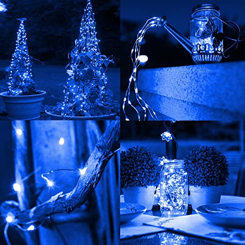 TW SHINE Blue Solar String Lights Outdoor, Total 80 FT 240 LED Solar Powered Waterproof Fairy Lights 8 Modes Copper Wire Lights for Christmas Party Tree Wedding Yard Decorations, 2 Pack